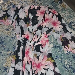 Enfocus Studio Black Dress with Pink and White Floral Design